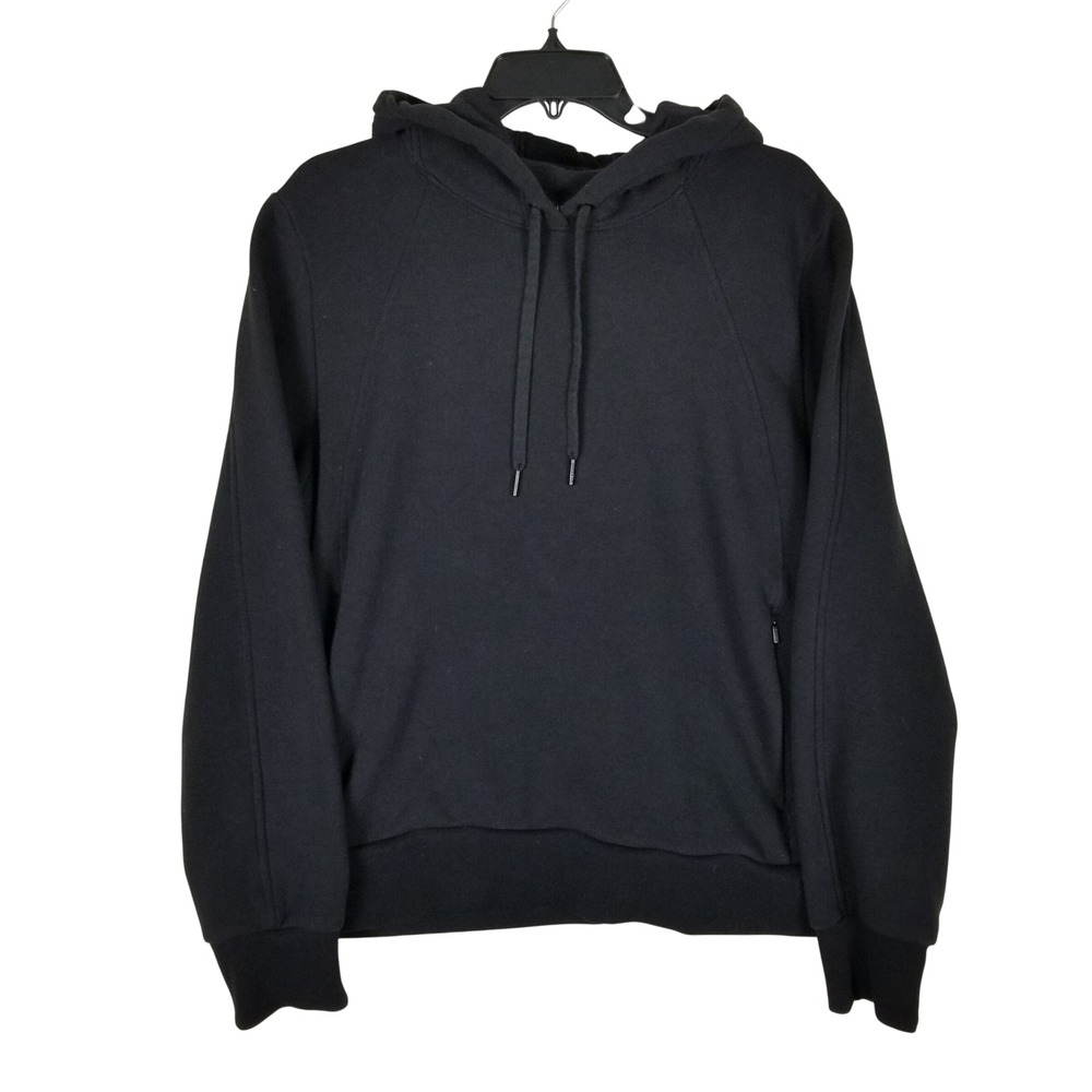 Athleta Hoodie Women XL Black Fleece Pullover Hidden Zip Pockets Activewear